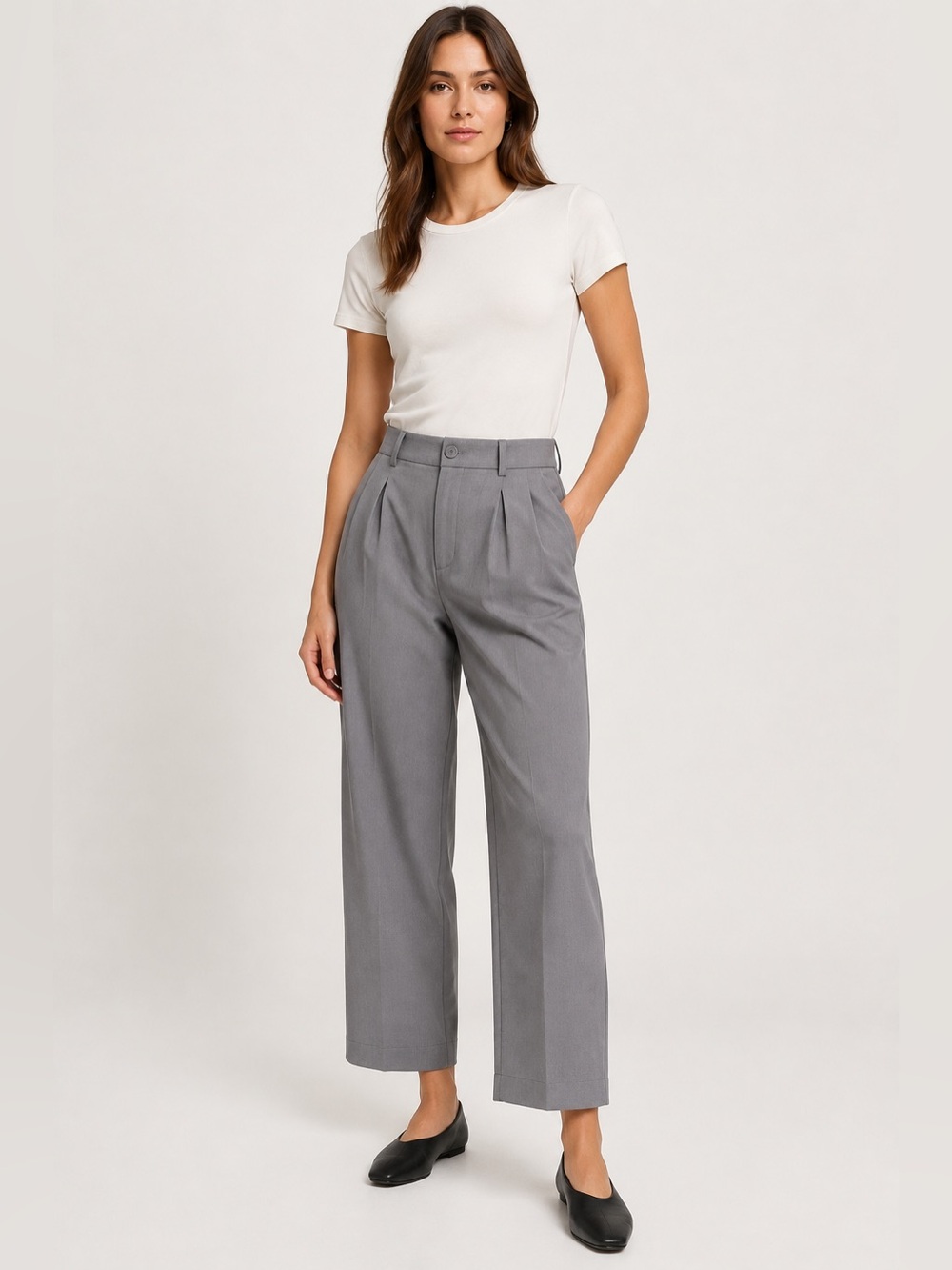 NONAME Women’s Pleated Wide-Leg Tailored Trousers Gray Medium Menswear High Rise